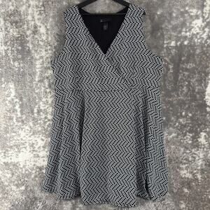 Lane Bryant Plus Sz 28 Stretch Polka Dot Faux Wrap Midi Dress Black White Lined